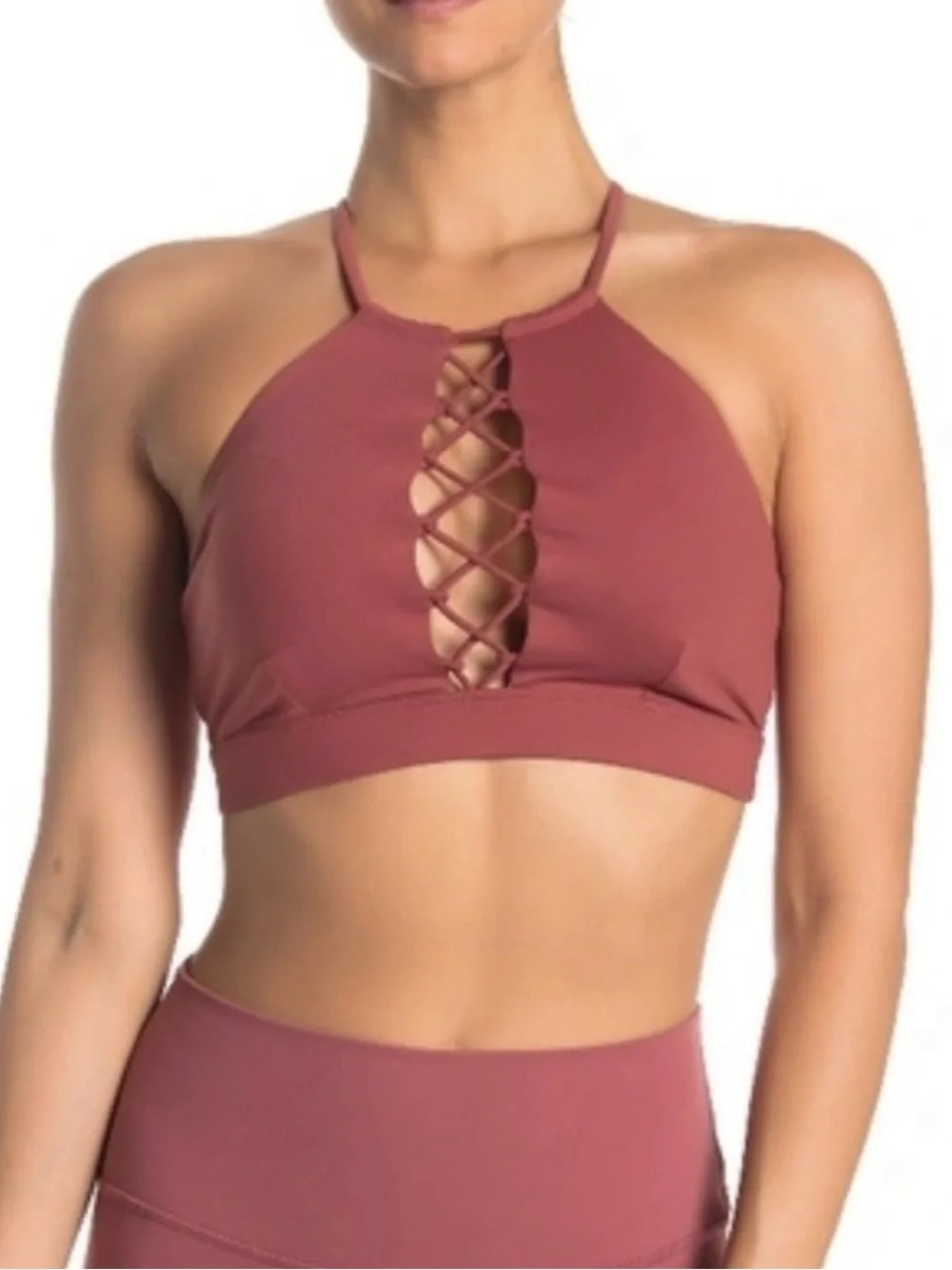 ALO Women’s Scarlet Lace Up Criss Cross Athletic Workout Sports Bra Size M